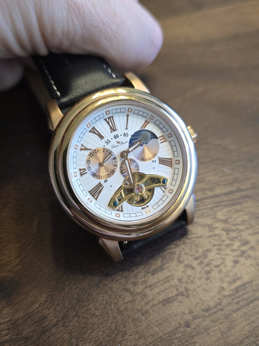 Automatic Lucian Piccard Open Heart Moon Phase With Exhibition Back In Rose Gold - Picture 8 of 10